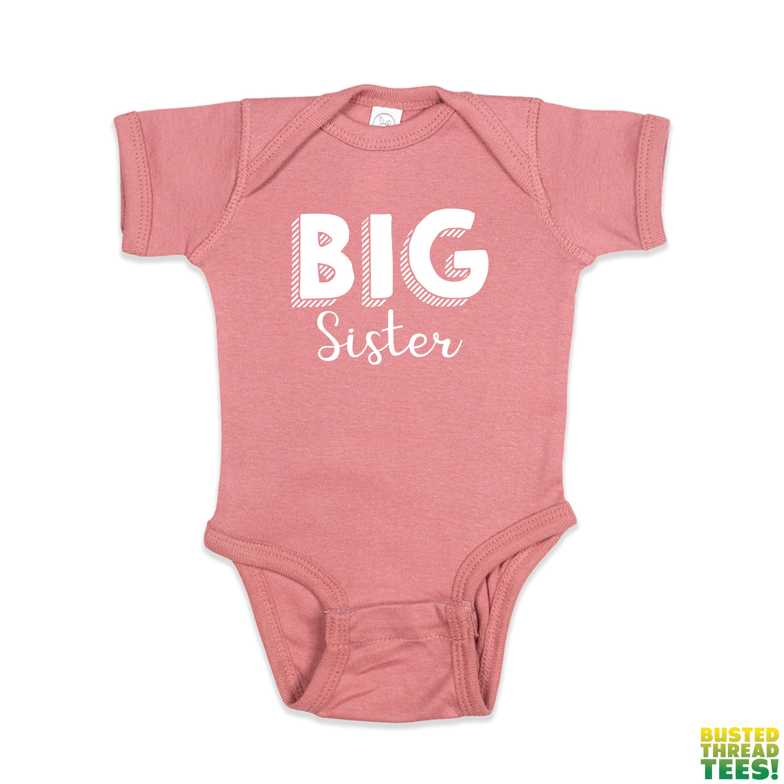 Big Sister Mauve Baby Onesie | Busted Thread Tees