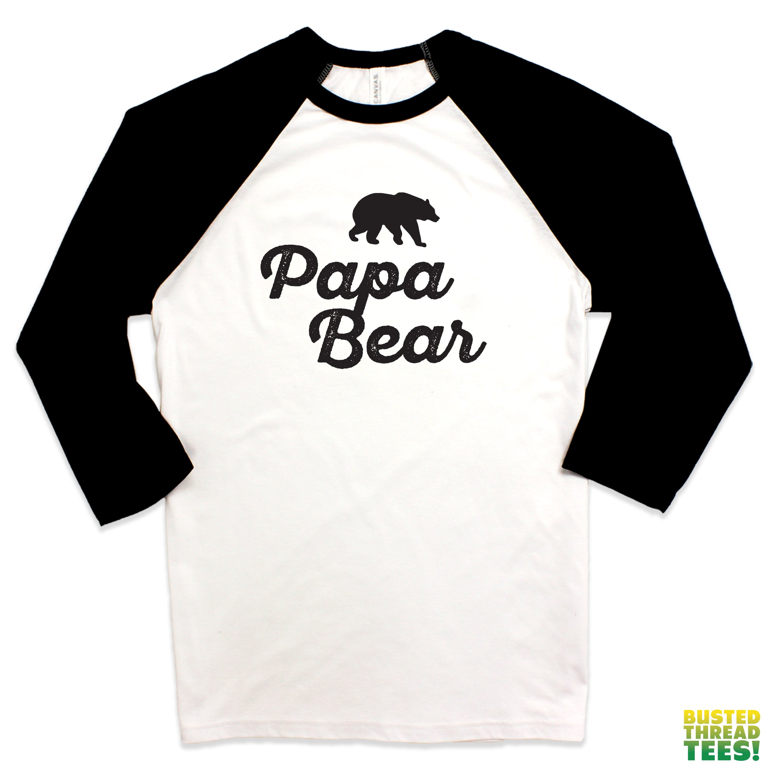 Papa Bear Black White Baseball Tee | Busted Thread Tees